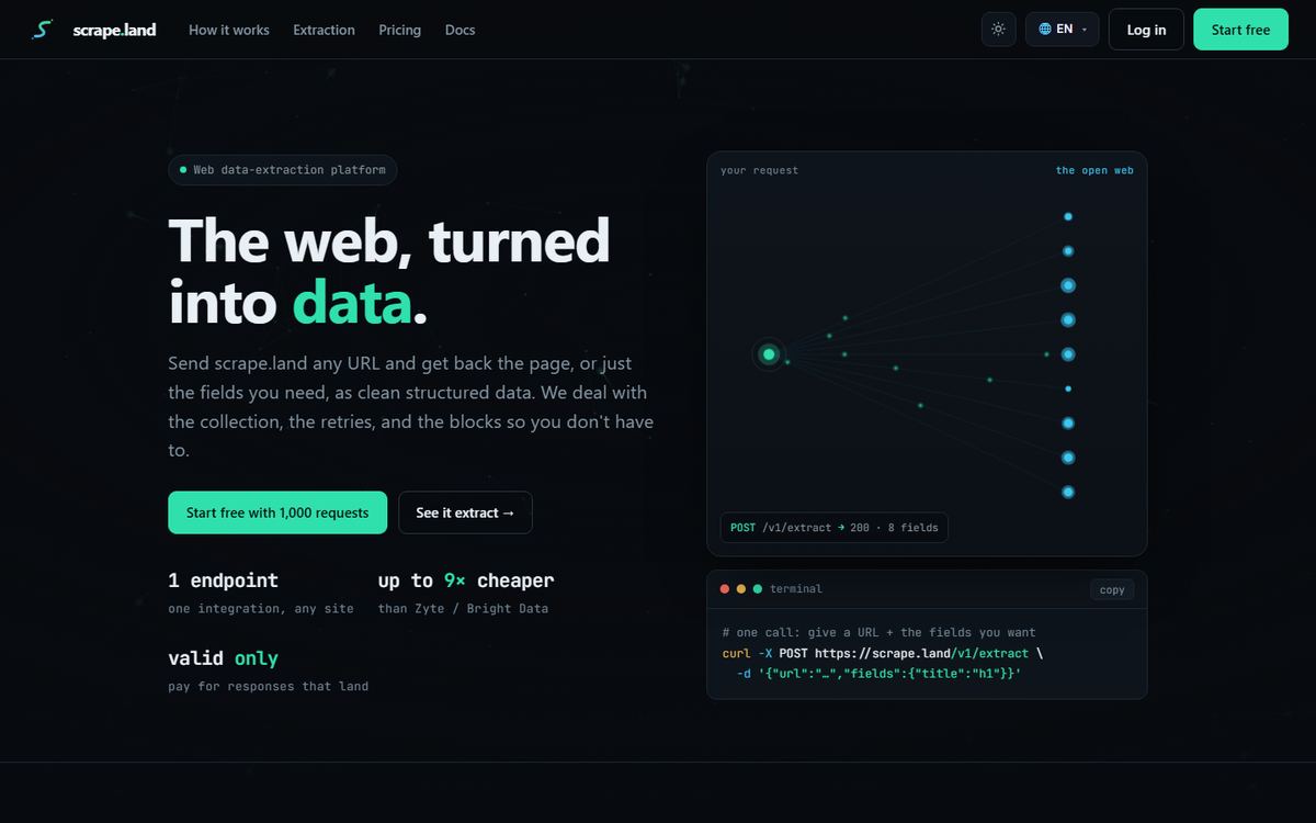 scrape.land - web data extraction API