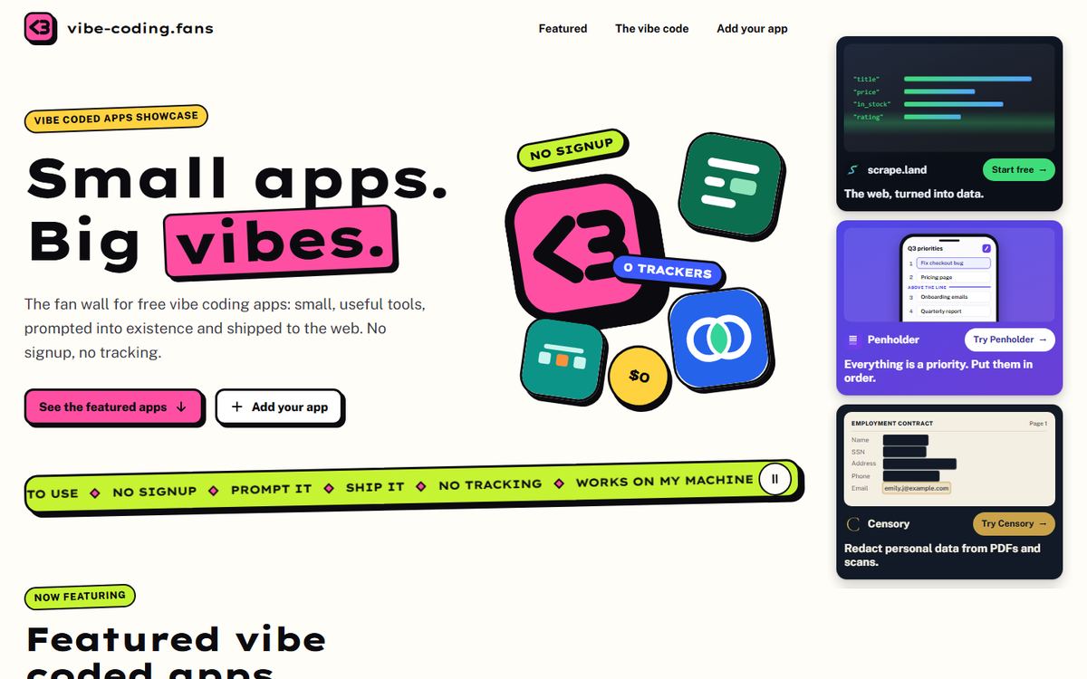 vibe-coding.fans - showcase of AI-built web tools